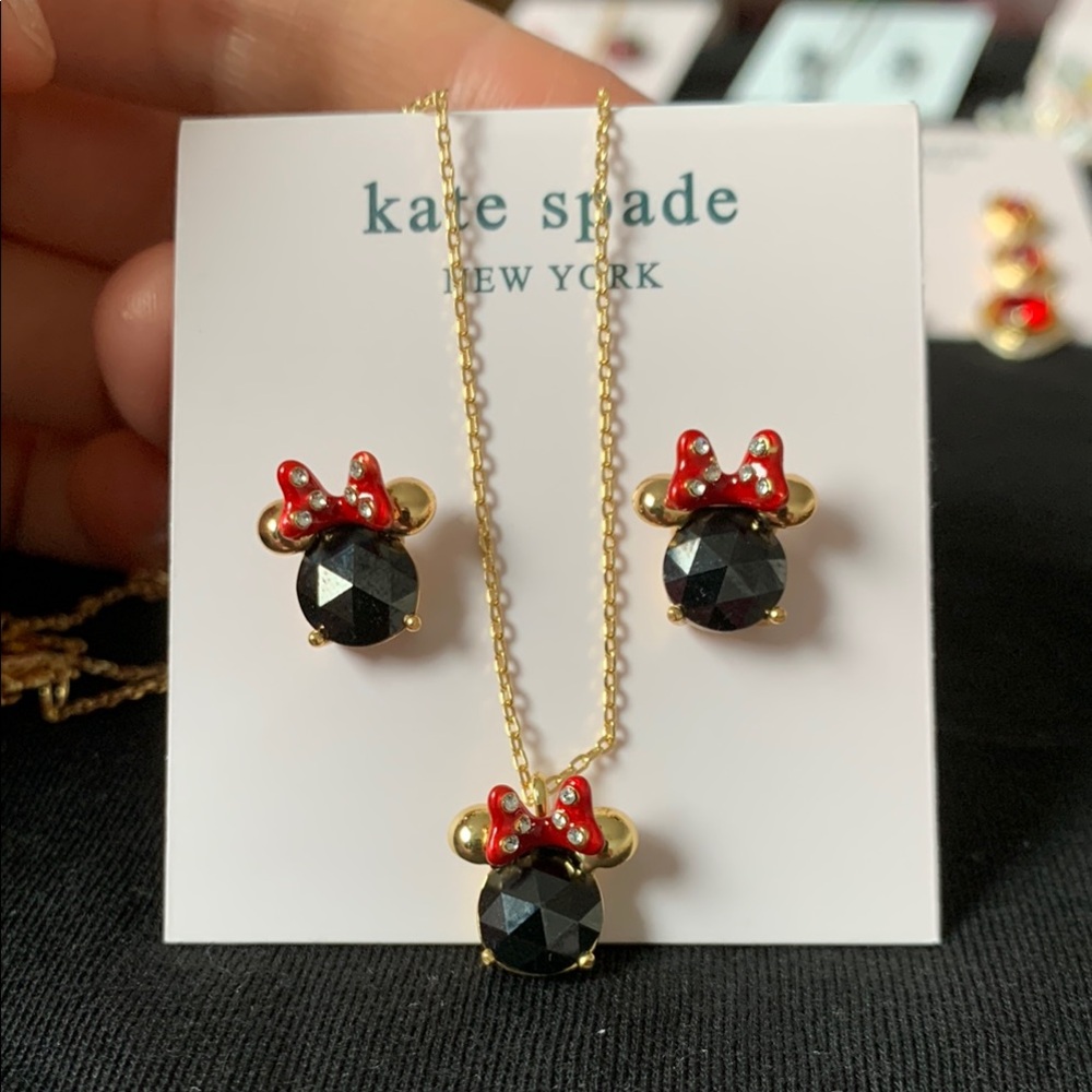Kate Spade Minnie Mouse Necklace and Earrings Set - Red and Black